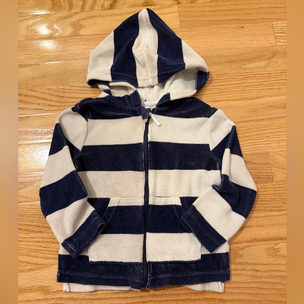 Striped Navy and Cream Swim Hoodie Coverup